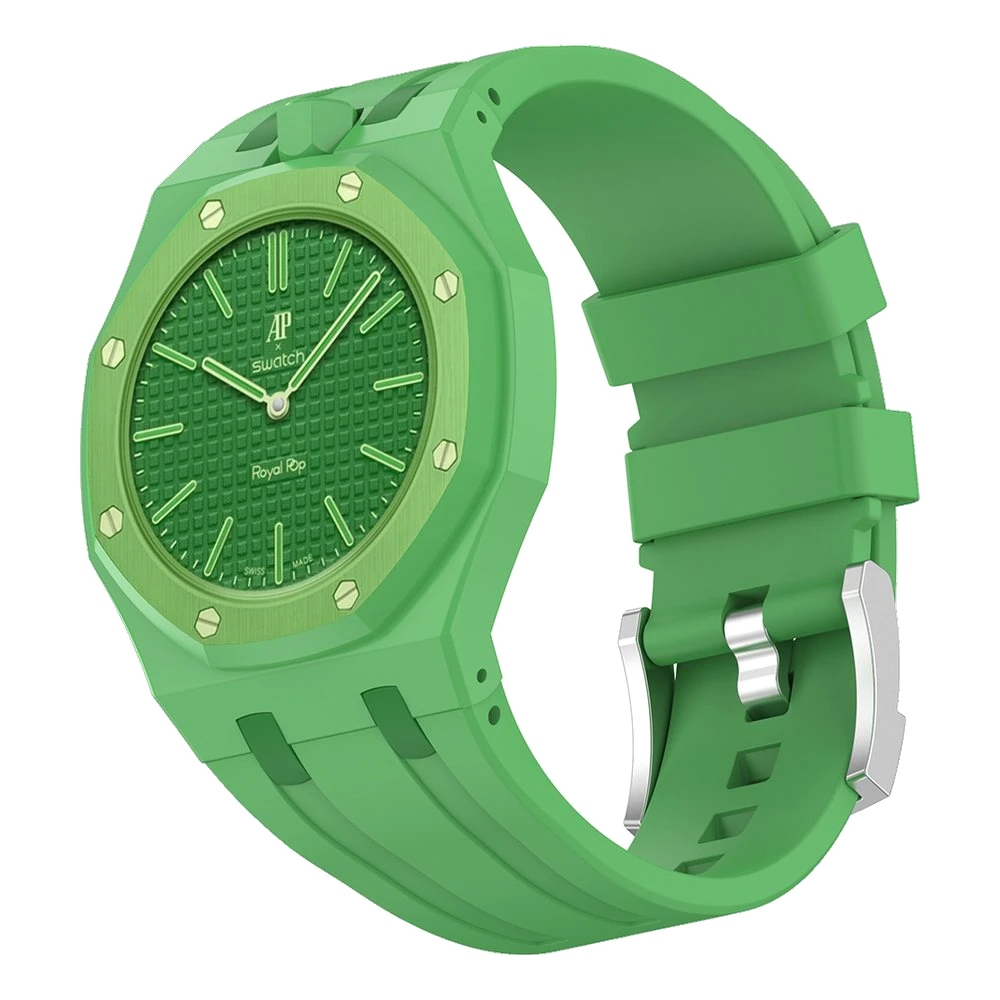 Royal Pop Green Eight · Saat + Kordon – Yeşil kasa, yeşil bezel, dokulu yeşil kadran